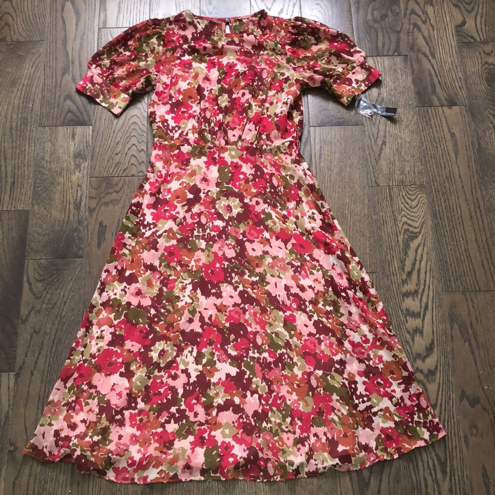 Maggy London Floral Midi Dress - Red and Pink